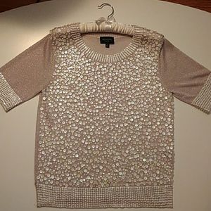 RONDINA violet sequin evening short sleeve top L